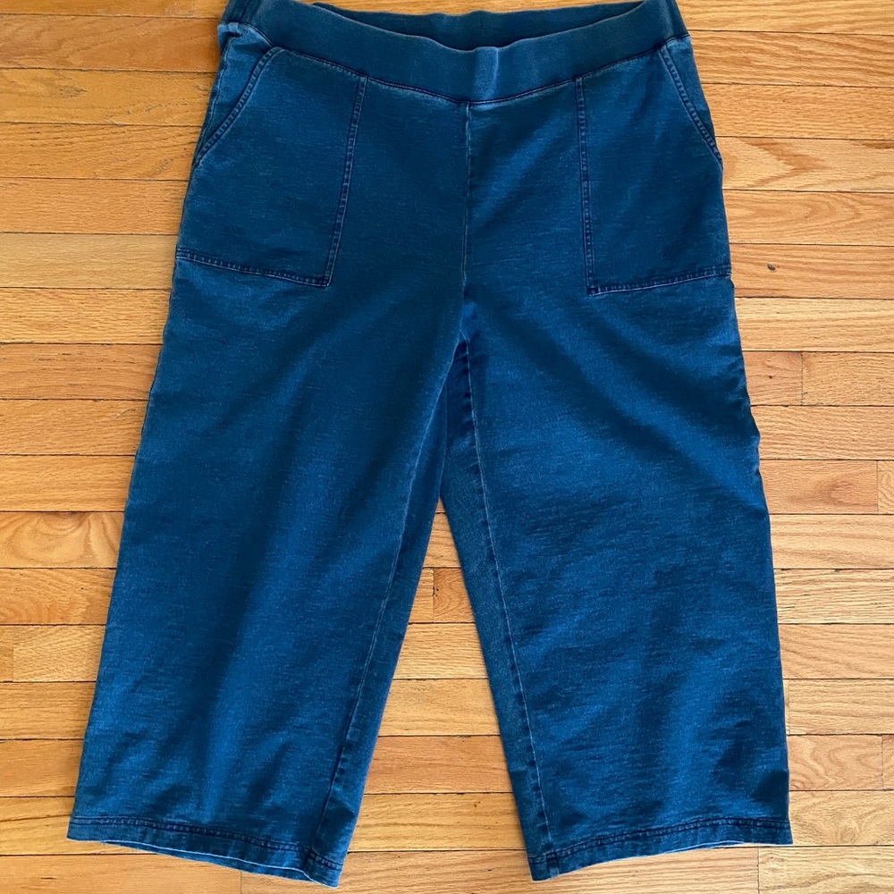PureJill Indigo XL Pull On Cropped Jeans. Front Pockets Stretchy Medium Wash EUC